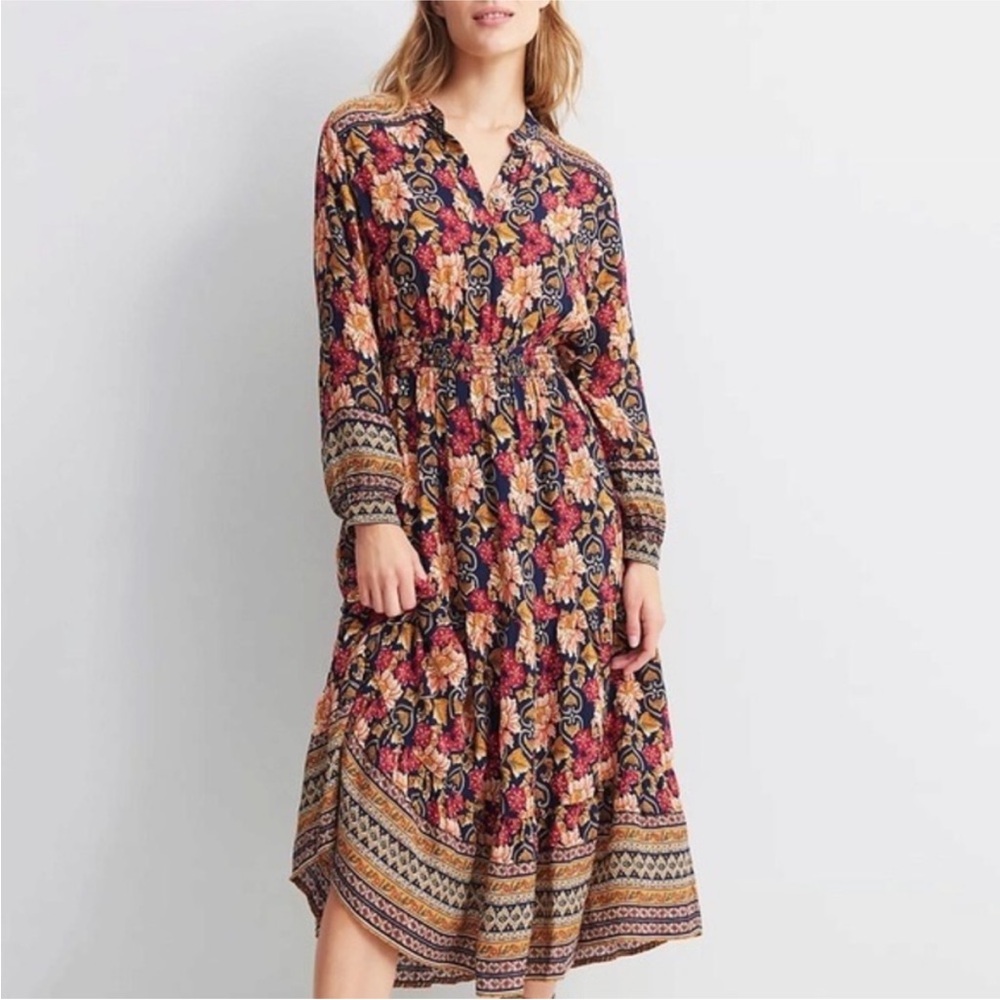 ANTHROPOLOGIE Othilia Cindy Maxi Dress Floral Colorful Boho Long Sleeve size M